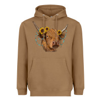 Toasted Coconut highland cow with sunflowers turquoise Heavyweight Hoodie - RanaPortraitStore