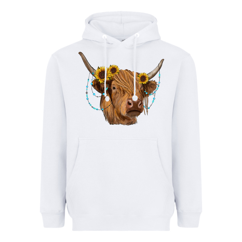 Highland Cow With Sunflowers Turquoise Heavyweight Hoodie by RanaPortraitStore | Teevron