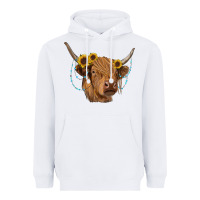White highland cow with sunflowers turquoise Heavyweight Hoodie - RanaPortraitStore