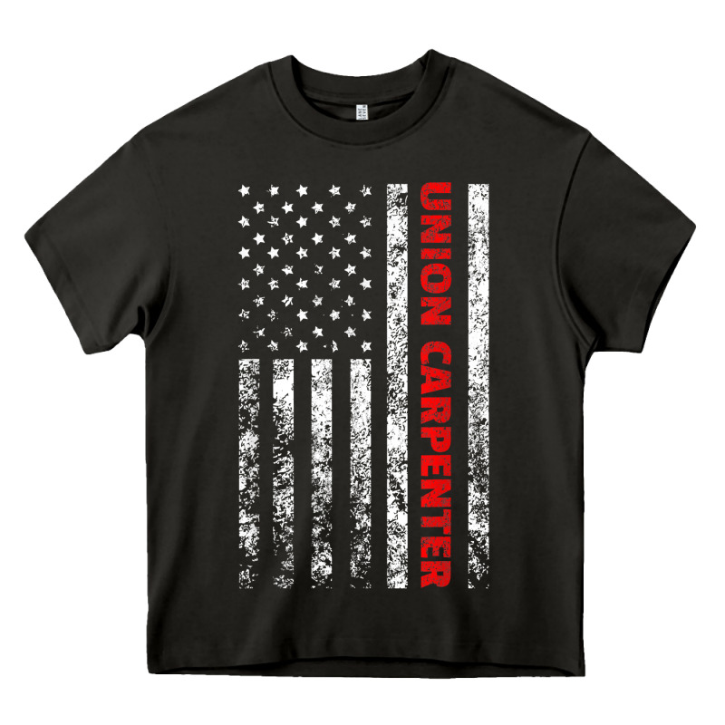 Union Carpenter With A Vintage American Flag For Fans Heavy Core Tee by ArtMosaic | Teevron
