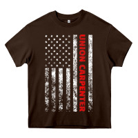 Chocolate Brown Union Carpenter With A Vintage American Flag For Fans Heavy Core Tee - ArtMosaic