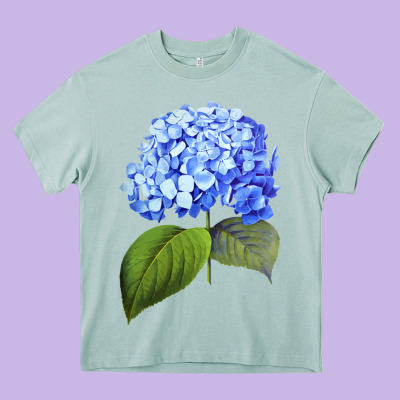Blue  Hydrangea Heavy Core Tee Designed By Artmosaic