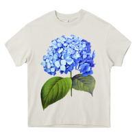 Cream Blue  hydrangea Heavy Core Tee - ArtMosaic