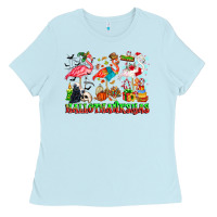 Baby Blue happy hallothanksmas flamingo Ladies Tee - CowhideDigitalArt