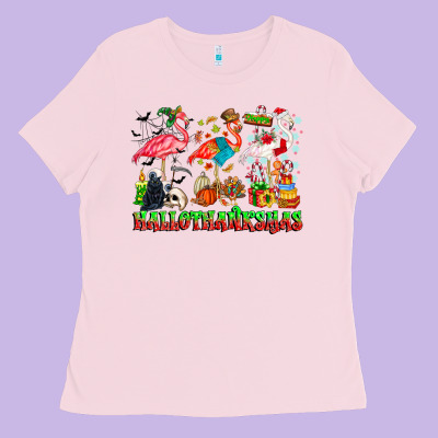 Happy Hallothanksmas Flamingo Ladies Tee Designed By Cowhidedigitalart