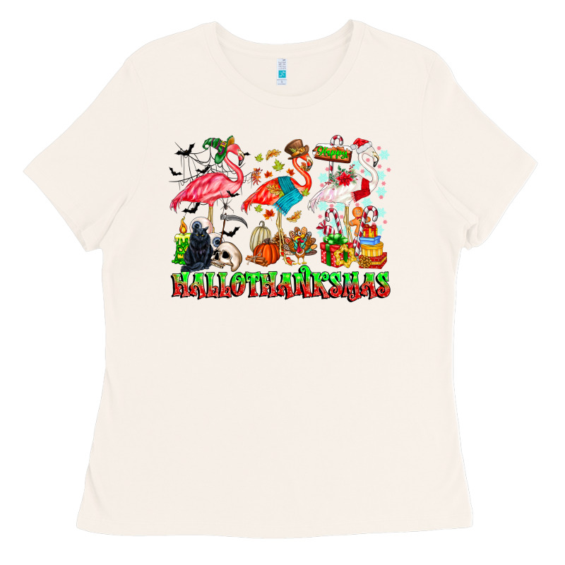 Happy Hallothanksmas Flamingo Ladies Tee by CowhideDigitalArt | Teevron