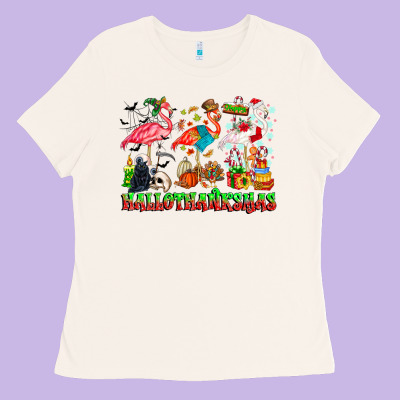 Happy Hallothanksmas Flamingo Ladies Tee Designed By Cowhidedigitalart