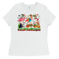 White happy hallothanksmas flamingo Ladies Tee - CowhideDigitalArt