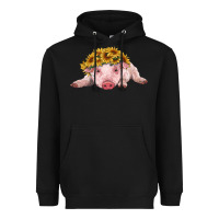 Black baby pig with sunflower headband Heavyweight Hoodie - RanaPortraitStore