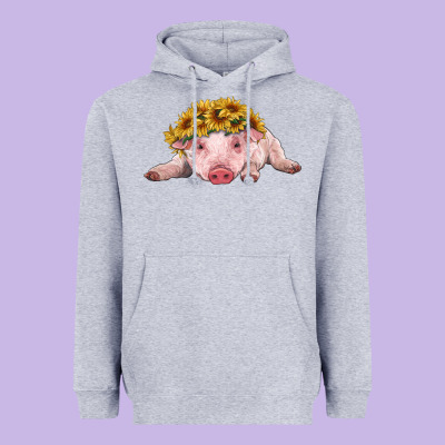 Baby Pig With Sunflower Headband Heavyweight Hoodie Designed By Ranaportraitstore