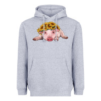 Heather Grey baby pig with sunflower headband Heavyweight Hoodie - RanaPortraitStore