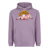 Lavender baby pig with sunflower headband Heavyweight Hoodie - RanaPortraitStore