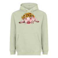 Matcha baby pig with sunflower headband Heavyweight Hoodie - RanaPortraitStore