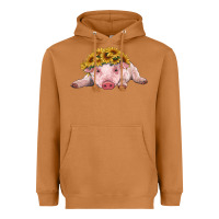 Meerkat baby pig with sunflower headband Heavyweight Hoodie - RanaPortraitStore