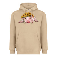 Mushroom baby pig with sunflower headband Heavyweight Hoodie - RanaPortraitStore