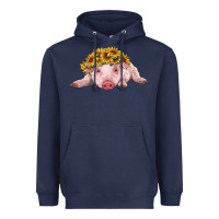 Navy baby pig with sunflower headband Heavyweight Hoodie - RanaPortraitStore