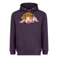 Plum baby pig with sunflower headband Heavyweight Hoodie - RanaPortraitStore