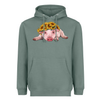 Sage baby pig with sunflower headband Heavyweight Hoodie - RanaPortraitStore