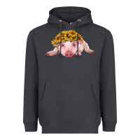 Smoke baby pig with sunflower headband Heavyweight Hoodie - RanaPortraitStore