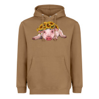 Toasted Coconut baby pig with sunflower headband Heavyweight Hoodie - RanaPortraitStore