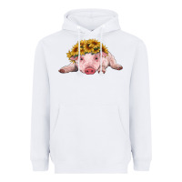 White baby pig with sunflower headband Heavyweight Hoodie - RanaPortraitStore