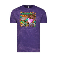 Cloud Purple Life Begins After Coffee Vintage Tee - CowhideDigitalArt
