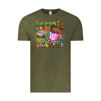 Vintage Olive Life Begins After Coffee Vintage Tee - CowhideDigitalArt