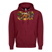 Burgundy dachshund christmas joy Zipper Hoodie - RanaPortraitStore