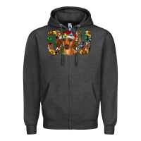 Charcoal Heather dachshund christmas joy Zipper Hoodie - RanaPortraitStore