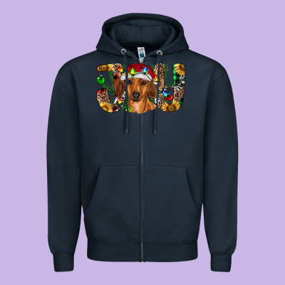 Dachshund Christmas Joy Zipper Hoodie Designed By Ranaportraitstore