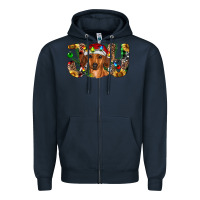 Navy dachshund christmas joy Zipper Hoodie - RanaPortraitStore