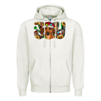 Oatmeal Heather dachshund christmas joy Zipper Hoodie - RanaPortraitStore