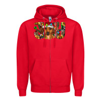 Red dachshund christmas joy Zipper Hoodie - RanaPortraitStore