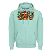 Seafoam dachshund christmas joy Zipper Hoodie - RanaPortraitStore