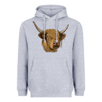 Heather Grey highland cow Heavyweight Hoodie - RanaPortraitStore