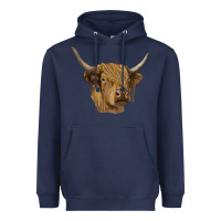 Navy highland cow Heavyweight Hoodie - RanaPortraitStore