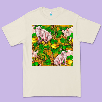 St Patricks  Day Pig With Candy And Pot Of Gold  Seamless Pattern Premium Tee Designed By Fadigitalartstudio