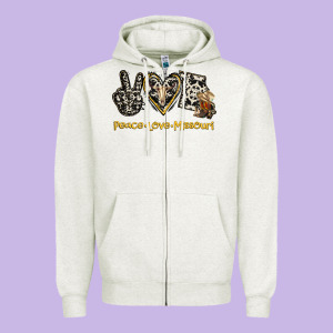 Peace Love Missouri Zipper Hoodie Designed By Jasminsmagicworld