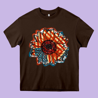 American Flag Sunflower 4th Of July Heavy Core Tee Designed By Fadigitalartstudio