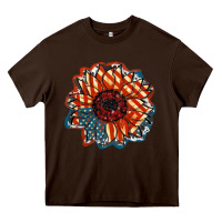 Chocolate Brown American Flag sunflower 4th of july Heavy Core Tee - FaDigitalArtStudio