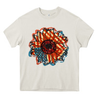 Cream American Flag sunflower 4th of july Heavy Core Tee - FaDigitalArtStudio