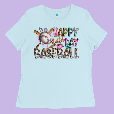 Happy Easter Day Baseball Ladies Tee Designed By Cowhidedigitalart