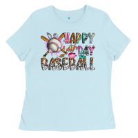 Baby Blue happy easter day baseball Ladies Tee - CowhideDigitalArt