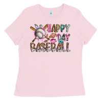 Bubblegum Pink happy easter day baseball Ladies Tee - CowhideDigitalArt