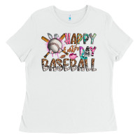 White happy easter day baseball Ladies Tee - CowhideDigitalArt