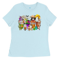 Baby Blue Halloween Western Boo Coffee Cups Ladies Tee - CowhideDigitalArt