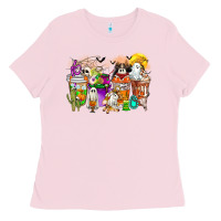 Bubblegum Pink Halloween Western Boo Coffee Cups Ladies Tee - CowhideDigitalArt