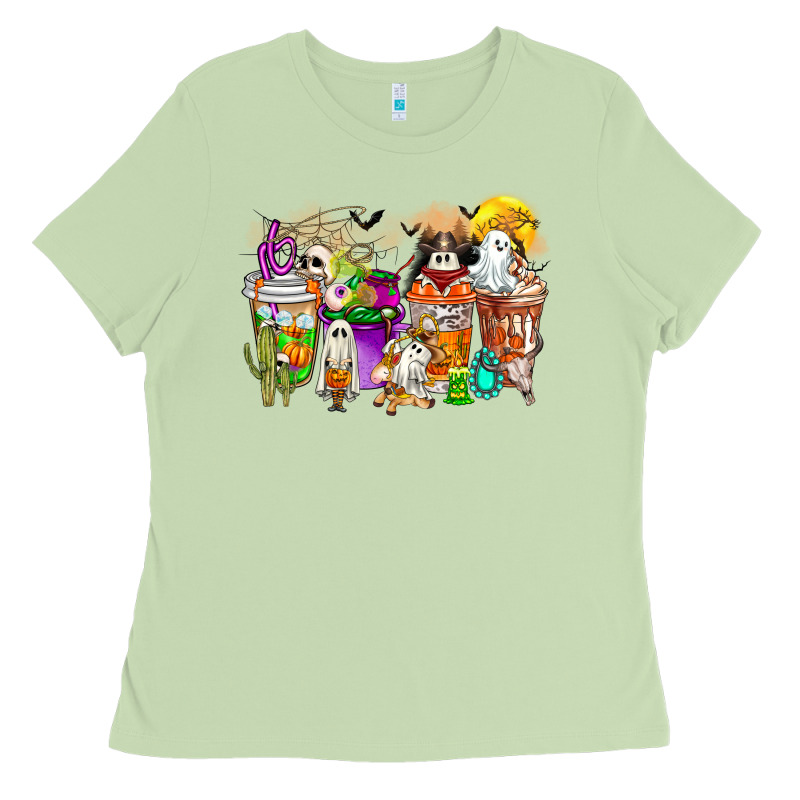 Halloween Western Boo Coffee Cups Ladies Tee by CowhideDigitalArt | Teevron