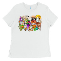 White Halloween Western Boo Coffee Cups Ladies Tee - CowhideDigitalArt