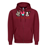 Burgundy Peace Love Frenchie Zipper Hoodie - Jasminsmagicworld